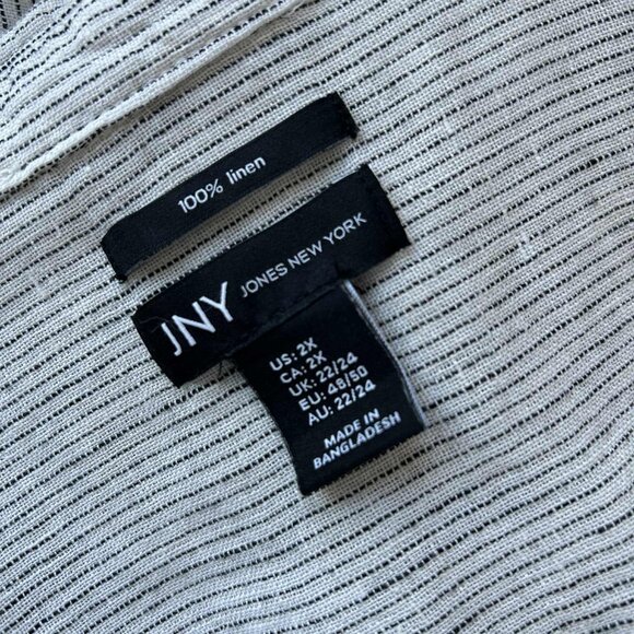 Jones New York Ivory-Black 100% Linen Stripe V-Neck Shirt with Roll Tabs – US 2X - Picture 12 of 12